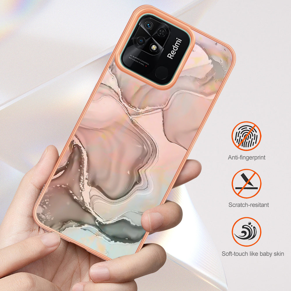 YB IMD Series-16 Style E Marble Pattern Phone Case for Xiaomi Redmi 10C 4G , Electroplated Edge 2.0mm TPU IMD Cover