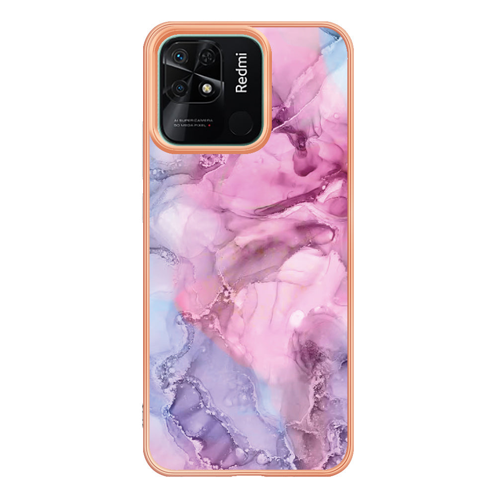 YB IMD Series-16 Style E Marble Pattern Phone Case for Xiaomi Redmi 10C 4G , Electroplated Edge 2.0mm TPU IMD Cover