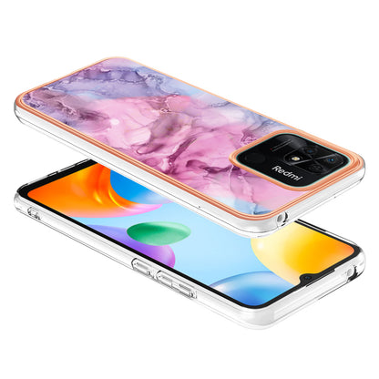 YB IMD Series-16 Style E Marble Pattern Phone Case for Xiaomi Redmi 10C 4G , Electroplated Edge 2.0mm TPU IMD Cover