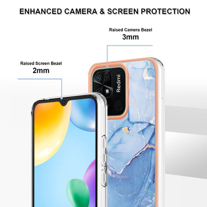 YB IMD Series-16 Style E Marble Pattern Phone Case for Xiaomi Redmi 10C 4G , Electroplated Edge 2.0mm TPU IMD Cover