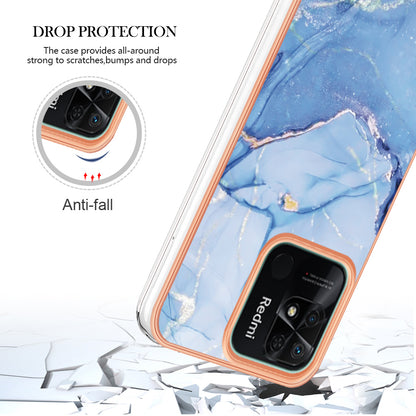 YB IMD Series-16 Style E Marble Pattern Phone Case for Xiaomi Redmi 10C 4G , Electroplated Edge 2.0mm TPU IMD Cover