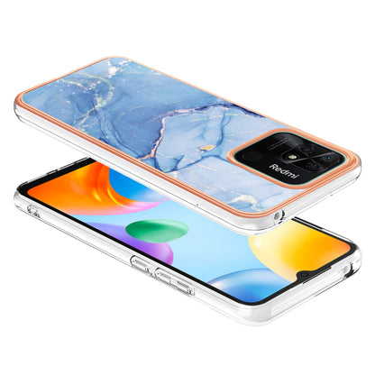 YB IMD Series-16 Style E Marble Pattern Phone Case for Xiaomi Redmi 10C 4G , Electroplated Edge 2.0mm TPU IMD Cover