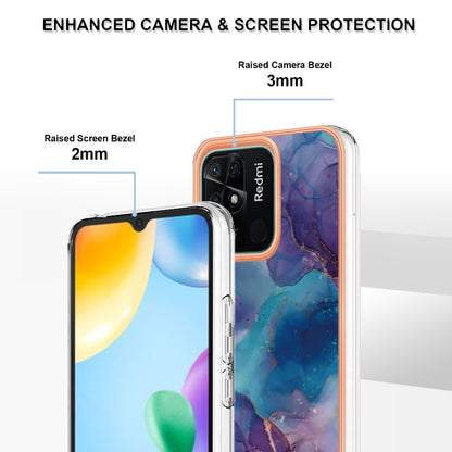 YB IMD Series-16 Style E Marble Pattern Phone Case for Xiaomi Redmi 10C 4G , Electroplated Edge 2.0mm TPU IMD Cover