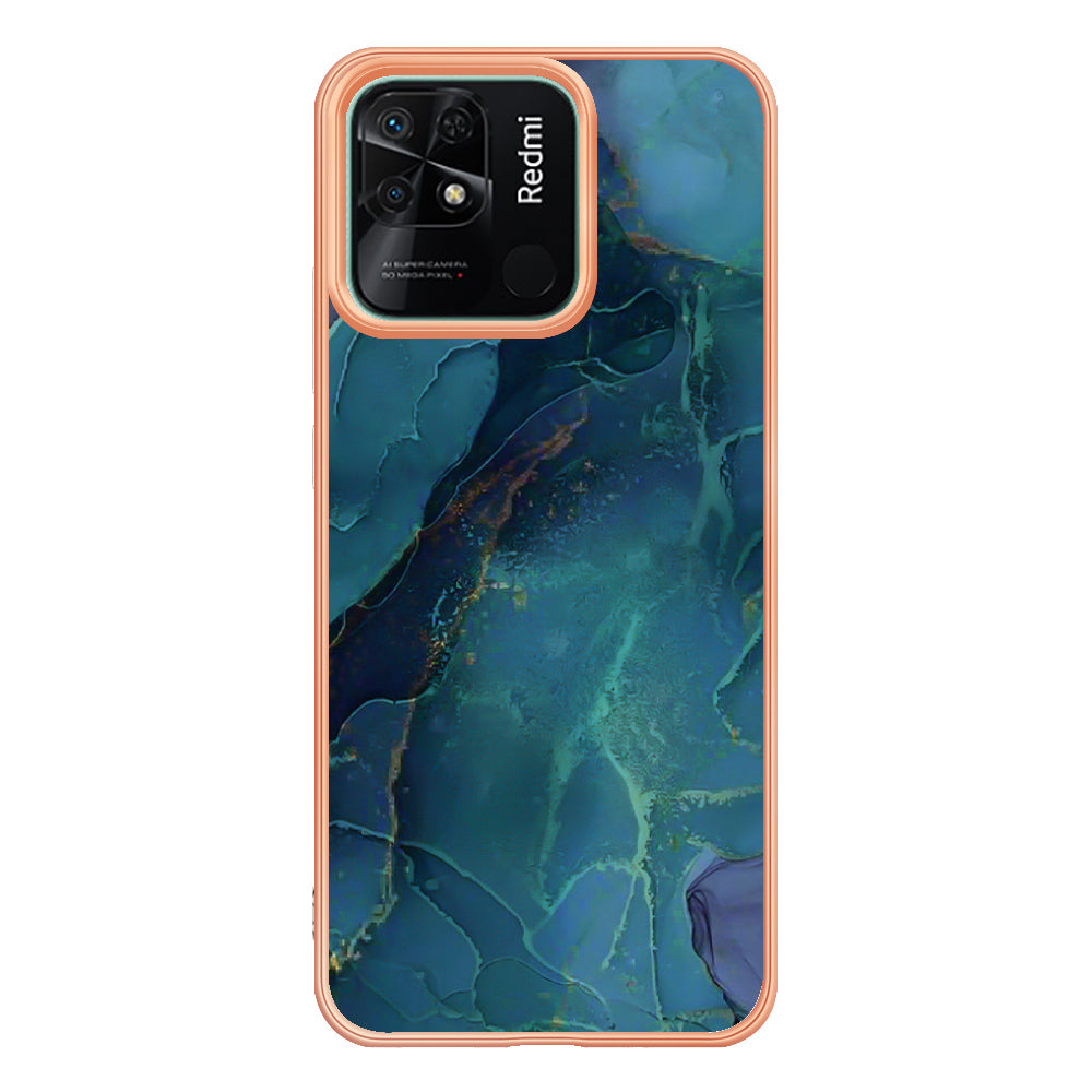 YB IMD Series-16 Style E Marble Pattern Phone Case for Xiaomi Redmi 10C 4G , Electroplated Edge 2.0mm TPU IMD Cover