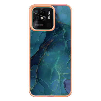 YB IMD Series-16 Style E Marble Pattern Phone Case for Xiaomi Redmi 10C 4G , Electroplated Edge 2.0mm TPU IMD Cover