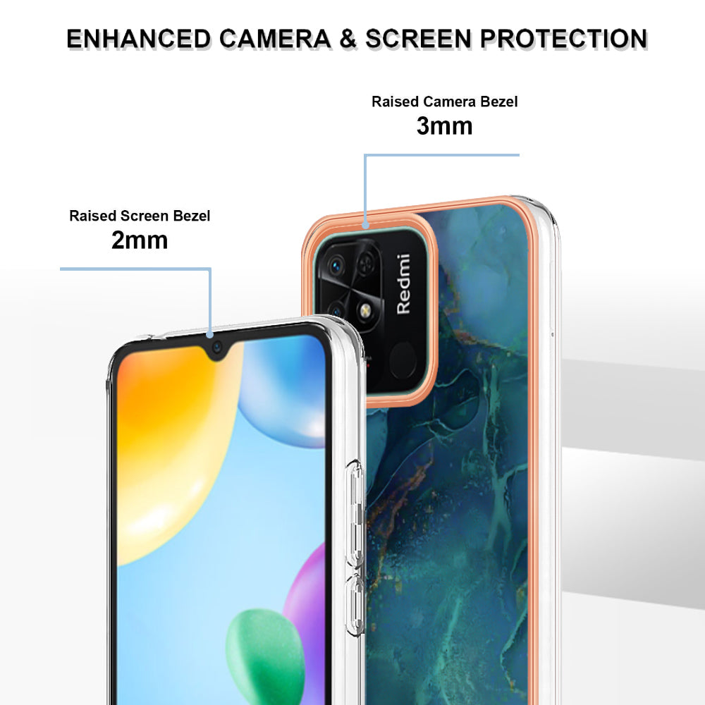 YB IMD Series-16 Style E Marble Pattern Phone Case for Xiaomi Redmi 10C 4G , Electroplated Edge 2.0mm TPU IMD Cover