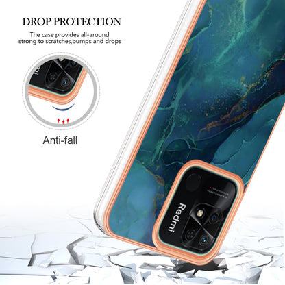 YB IMD Series-16 Style E Marble Pattern Phone Case for Xiaomi Redmi 10C 4G , Electroplated Edge 2.0mm TPU IMD Cover