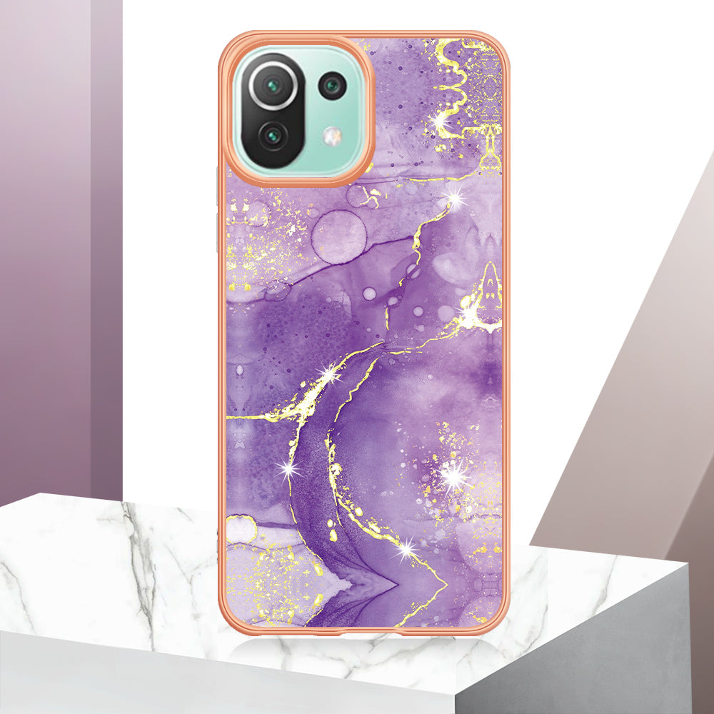 YB IMD Series-2 Marble Pattern Phone Case for Xiaomi Mi 11 Lite 4G / 5G / 11 Lite 5G NE , TPU Electroplated Edge IMD Cover