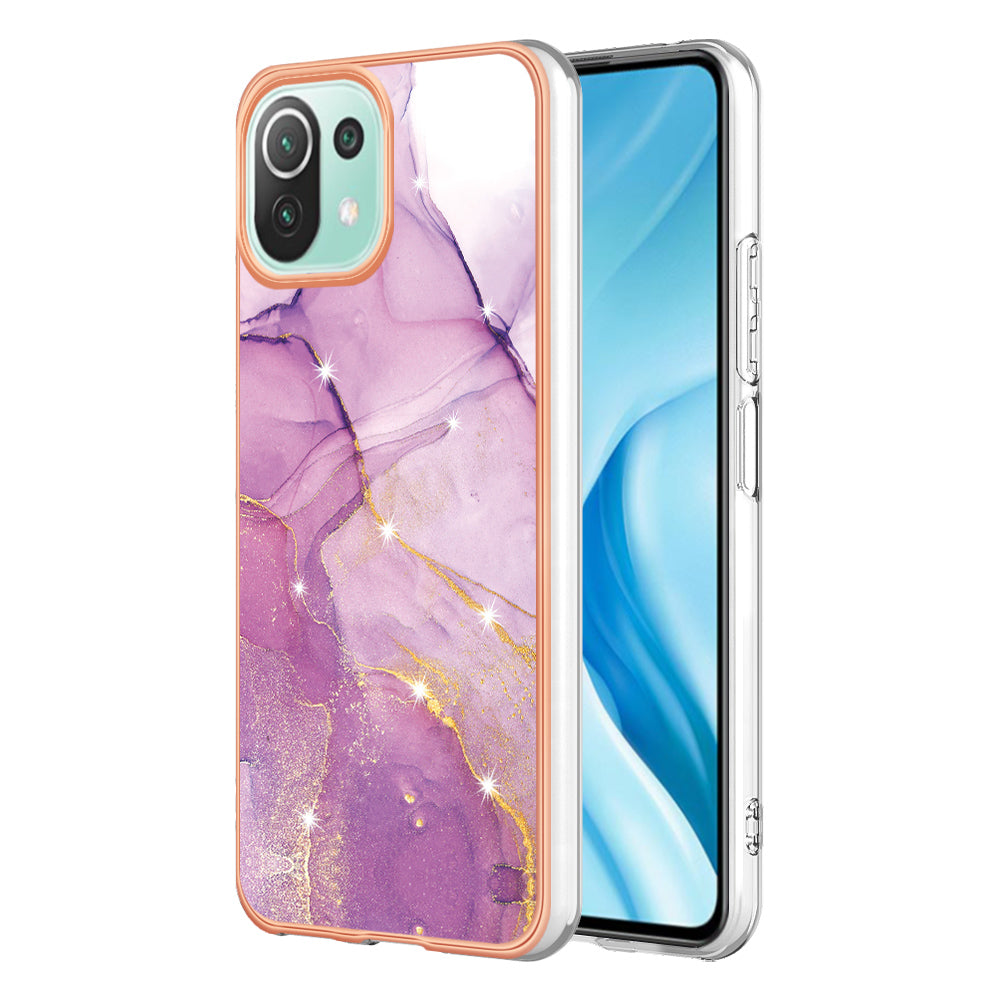 YB IMD Series-2 Marble Pattern Phone Case for Xiaomi Mi 11 Lite 4G / 5G / 11 Lite 5G NE , TPU Electroplated Edge IMD Cover