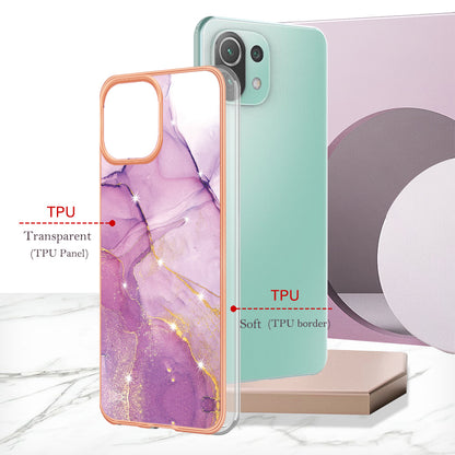 YB IMD Series-2 Marble Pattern Phone Case for Xiaomi Mi 11 Lite 4G / 5G / 11 Lite 5G NE , TPU Electroplated Edge IMD Cover