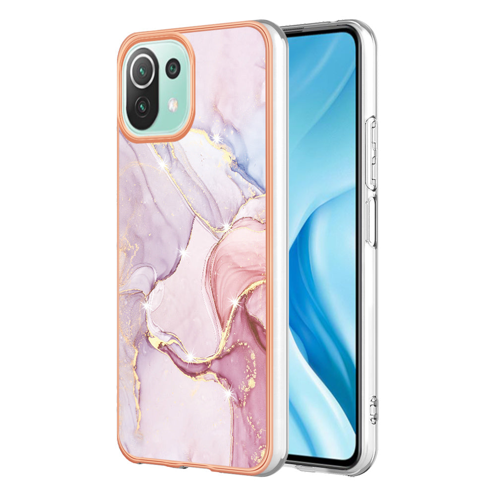 YB IMD Series-2 Marble Pattern Phone Case for Xiaomi Mi 11 Lite 4G / 5G / 11 Lite 5G NE , TPU Electroplated Edge IMD Cover
