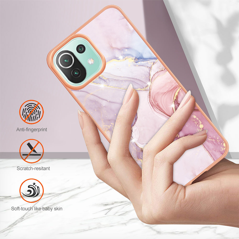 YB IMD Series-2 Marble Pattern Phone Case for Xiaomi Mi 11 Lite 4G / 5G / 11 Lite 5G NE , TPU Electroplated Edge IMD Cover