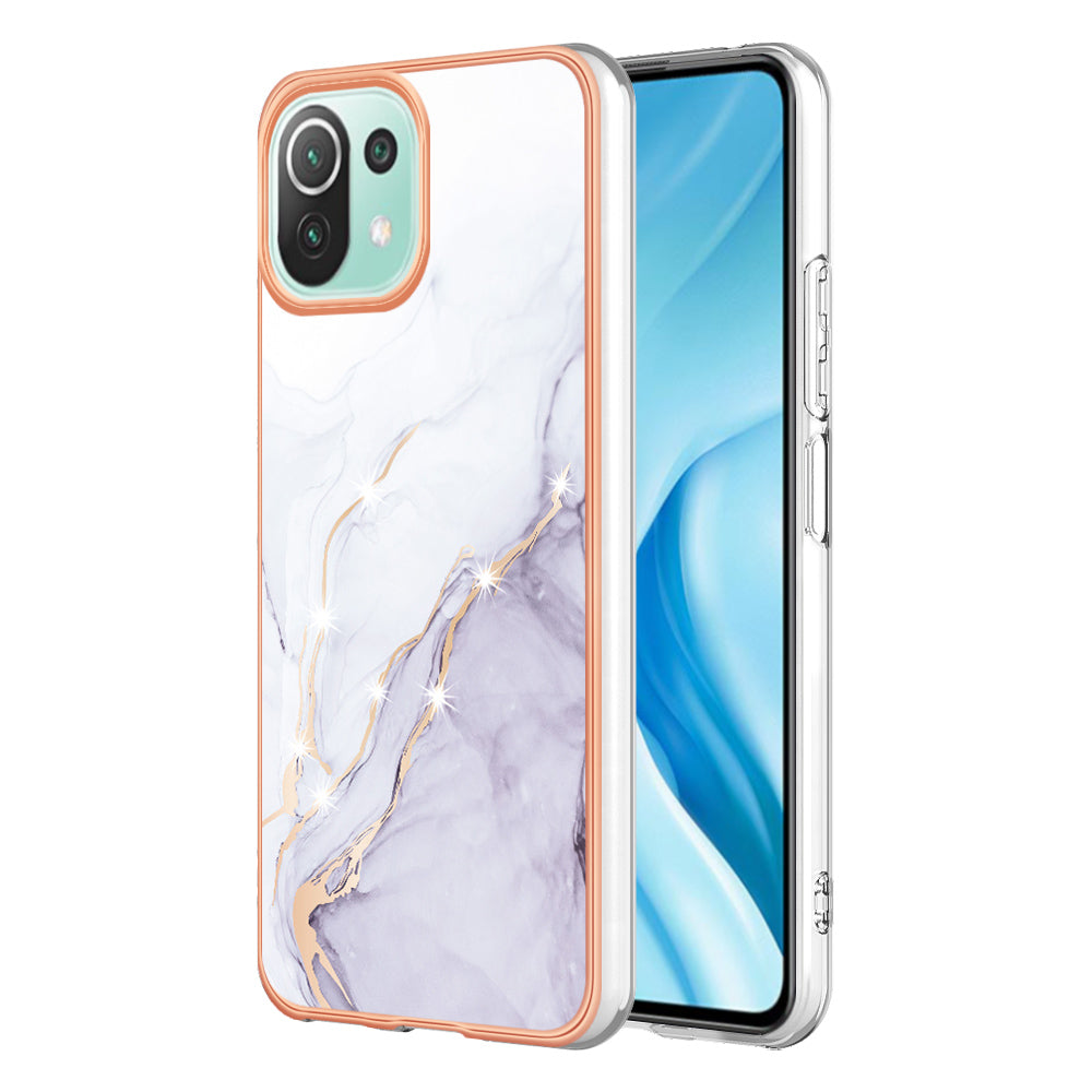 YB IMD Series-2 Marble Pattern Phone Case for Xiaomi Mi 11 Lite 4G / 5G / 11 Lite 5G NE , TPU Electroplated Edge IMD Cover