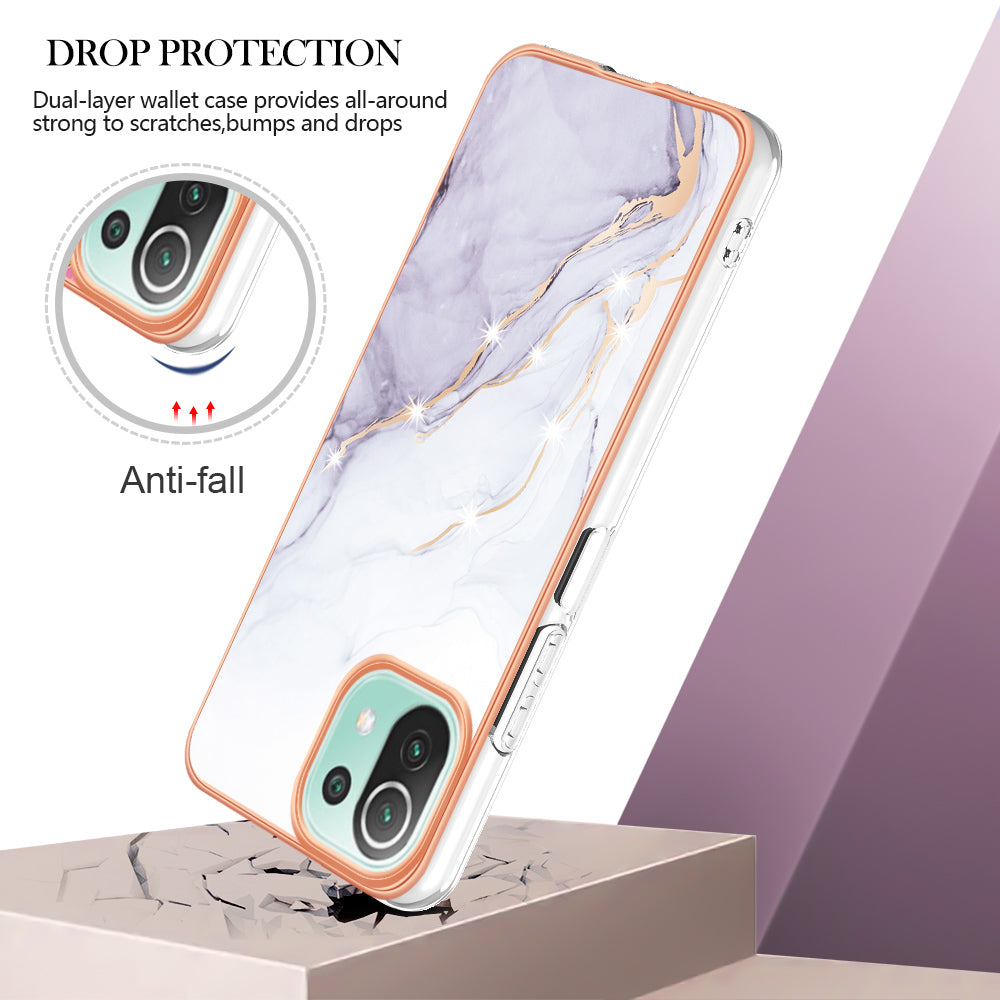 YB IMD Series-2 Marble Pattern Phone Case for Xiaomi Mi 11 Lite 4G / 5G / 11 Lite 5G NE , TPU Electroplated Edge IMD Cover