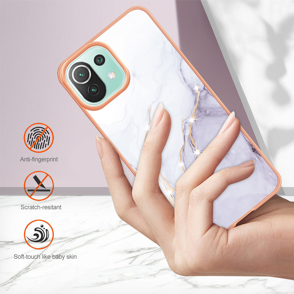 YB IMD Series-2 Marble Pattern Phone Case for Xiaomi Mi 11 Lite 4G / 5G / 11 Lite 5G NE , TPU Electroplated Edge IMD Cover