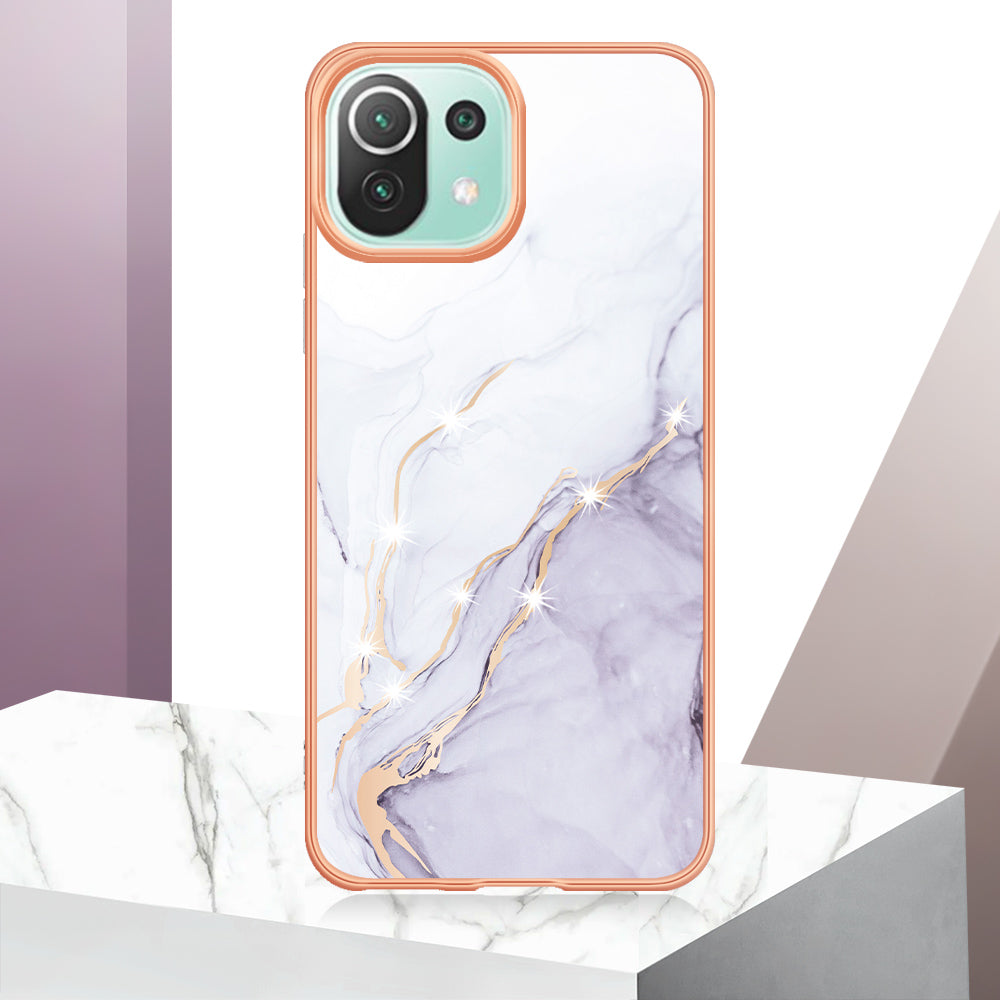 YB IMD Series-2 Marble Pattern Phone Case for Xiaomi Mi 11 Lite 4G / 5G / 11 Lite 5G NE , TPU Electroplated Edge IMD Cover