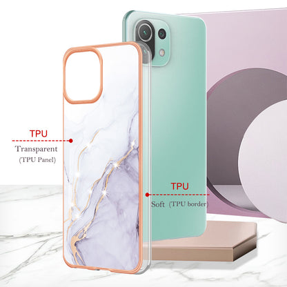 YB IMD Series-2 Marble Pattern Phone Case for Xiaomi Mi 11 Lite 4G / 5G / 11 Lite 5G NE , TPU Electroplated Edge IMD Cover