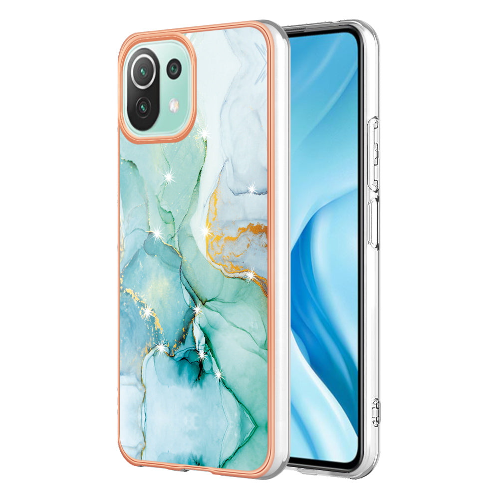 YB IMD Series-2 Marble Pattern Phone Case for Xiaomi Mi 11 Lite 4G / 5G / 11 Lite 5G NE , TPU Electroplated Edge IMD Cover