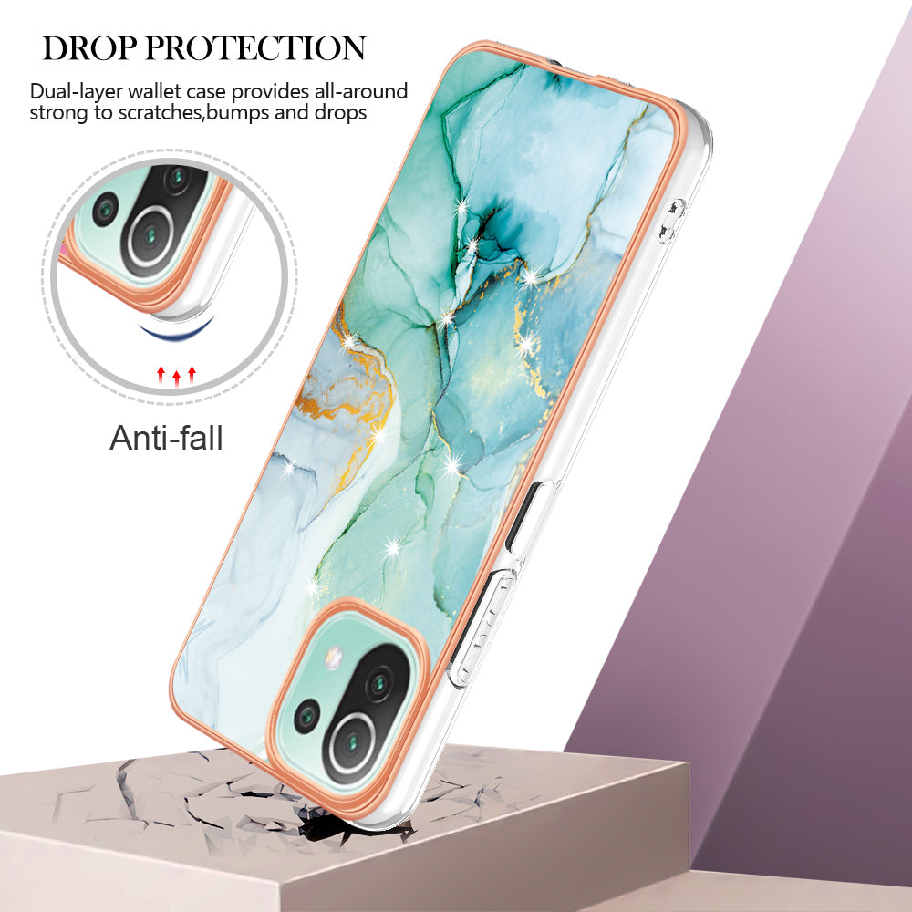 YB IMD Series-2 Marble Pattern Phone Case for Xiaomi Mi 11 Lite 4G / 5G / 11 Lite 5G NE , TPU Electroplated Edge IMD Cover