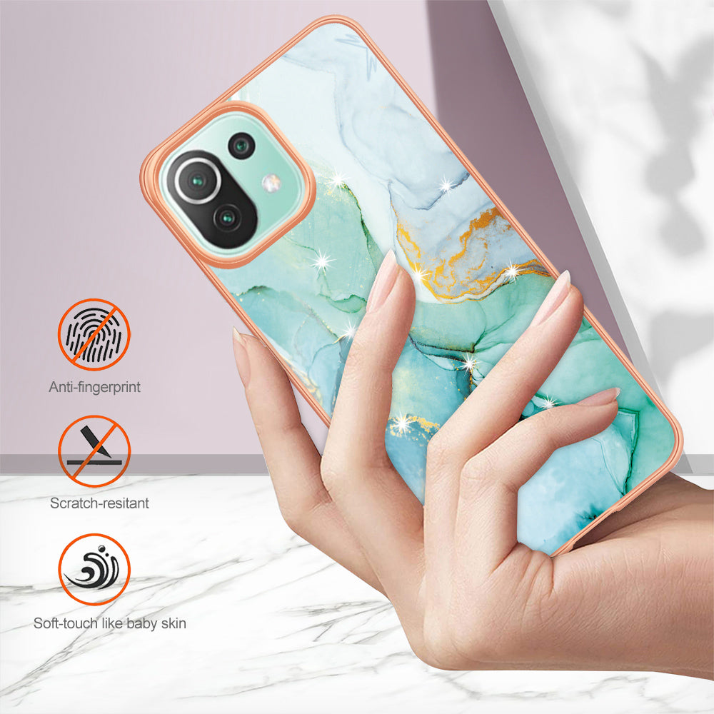 YB IMD Series-2 Marble Pattern Phone Case for Xiaomi Mi 11 Lite 4G / 5G / 11 Lite 5G NE , TPU Electroplated Edge IMD Cover