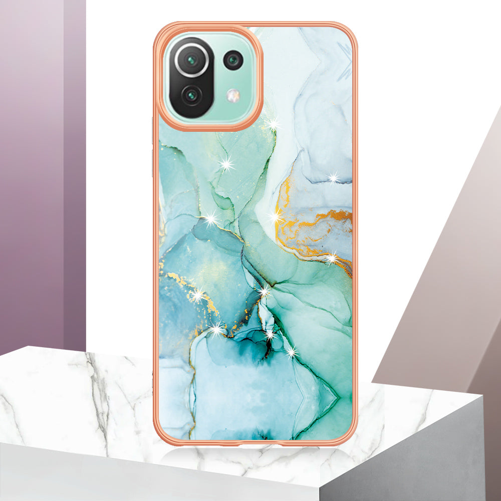 YB IMD Series-2 Marble Pattern Phone Case for Xiaomi Mi 11 Lite 4G / 5G / 11 Lite 5G NE , TPU Electroplated Edge IMD Cover