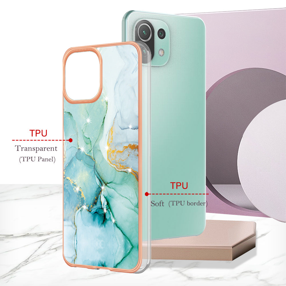 YB IMD Series-2 Marble Pattern Phone Case for Xiaomi Mi 11 Lite 4G / 5G / 11 Lite 5G NE , TPU Electroplated Edge IMD Cover