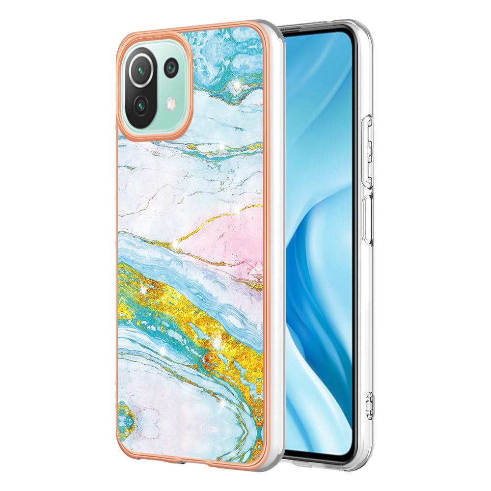 YB IMD Series-2 Marble Pattern Phone Case for Xiaomi Mi 11 Lite 4G / 5G / 11 Lite 5G NE , TPU Electroplated Edge IMD Cover
