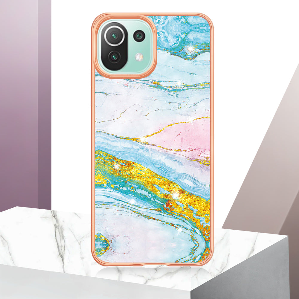 YB IMD Series-2 Marble Pattern Phone Case for Xiaomi Mi 11 Lite 4G / 5G / 11 Lite 5G NE , TPU Electroplated Edge IMD Cover