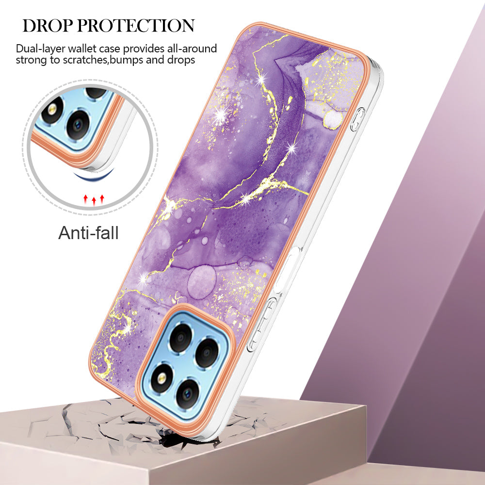 YB IMD Series-2 For Honor X8 5G Electroplating Phone Case IMD Marble Pattern TPU Back Cover