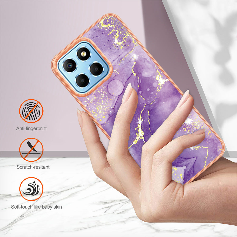 YB IMD Series-2 For Honor X8 5G Electroplating Phone Case IMD Marble Pattern TPU Back Cover