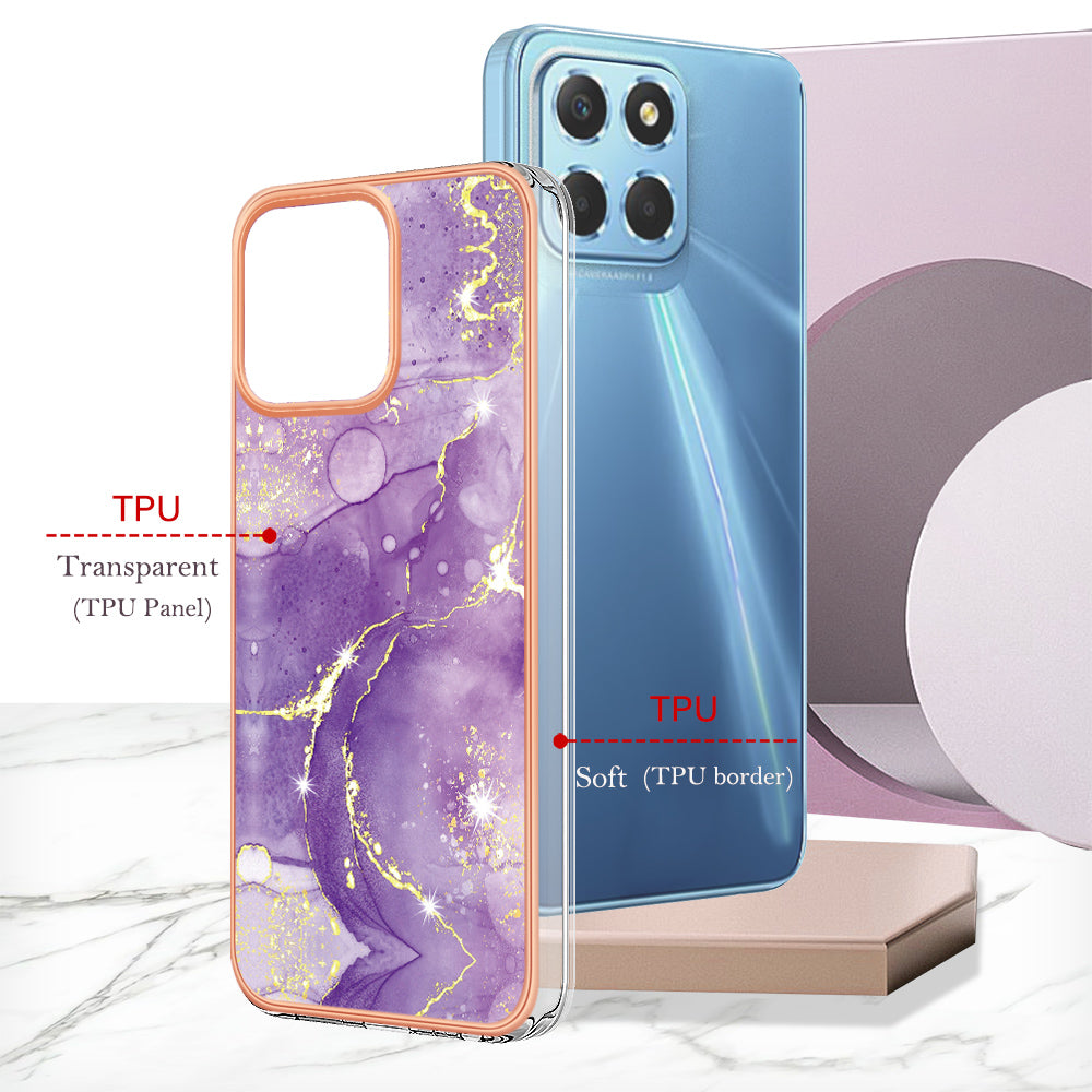 YB IMD Series-2 For Honor X8 5G Electroplating Phone Case IMD Marble Pattern TPU Back Cover