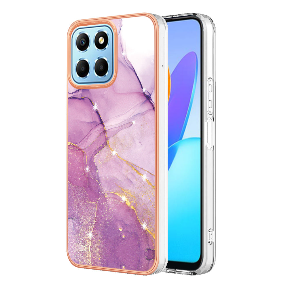 YB IMD Series-2 For Honor X8 5G Electroplating Phone Case IMD Marble Pattern TPU Back Cover