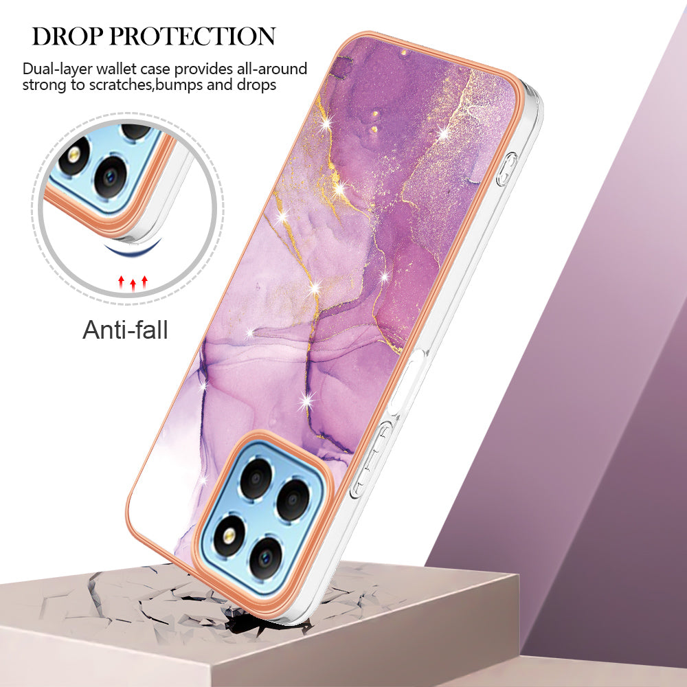 YB IMD Series-2 For Honor X8 5G Electroplating Phone Case IMD Marble Pattern TPU Back Cover