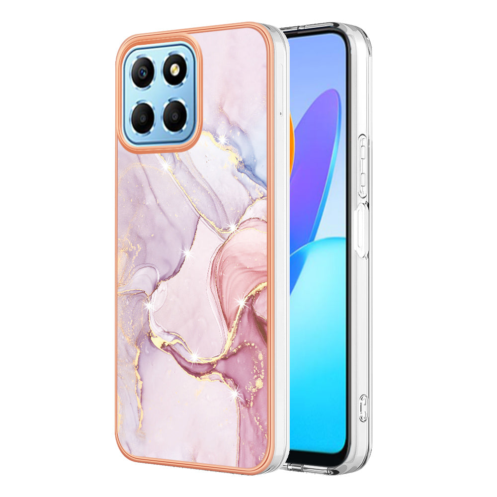 YB IMD Series-2 For Honor X8 5G Electroplating Phone Case IMD Marble Pattern TPU Back Cover