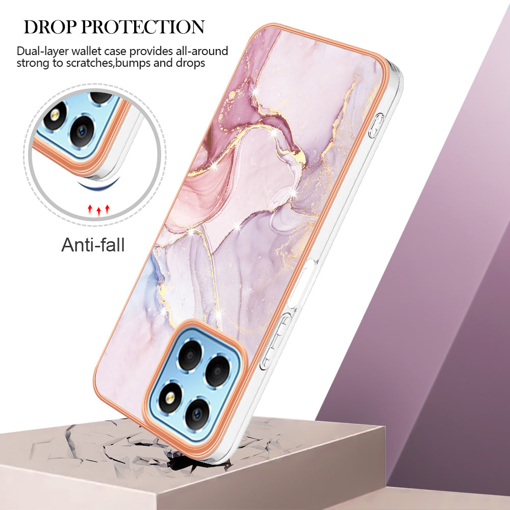YB IMD Series-2 For Honor X8 5G Electroplating Phone Case IMD Marble Pattern TPU Back Cover