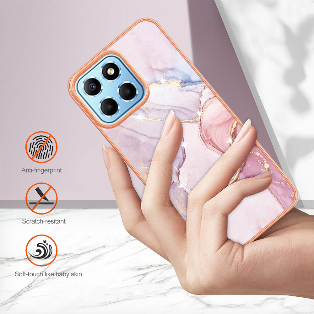YB IMD Series-2 For Honor X8 5G Electroplating Phone Case IMD Marble Pattern TPU Back Cover