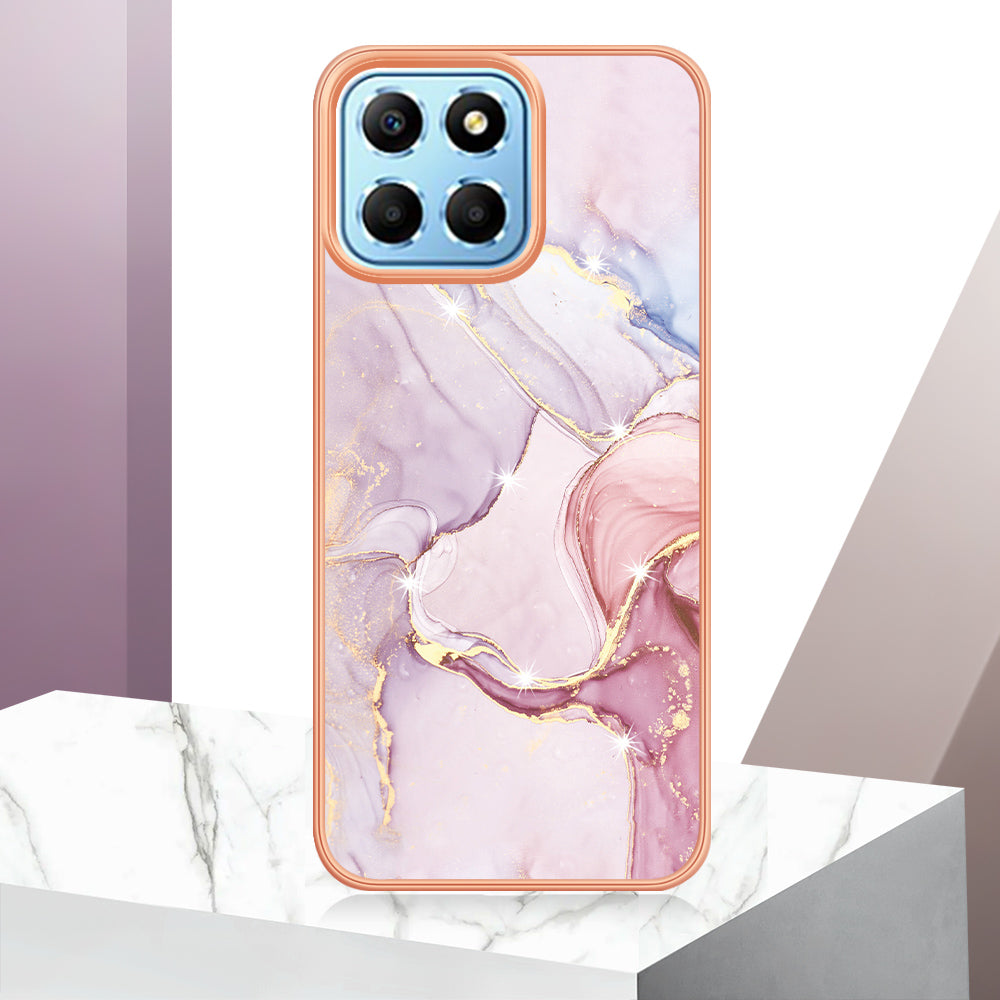 YB IMD Series-2 For Honor X8 5G Electroplating Phone Case IMD Marble Pattern TPU Back Cover