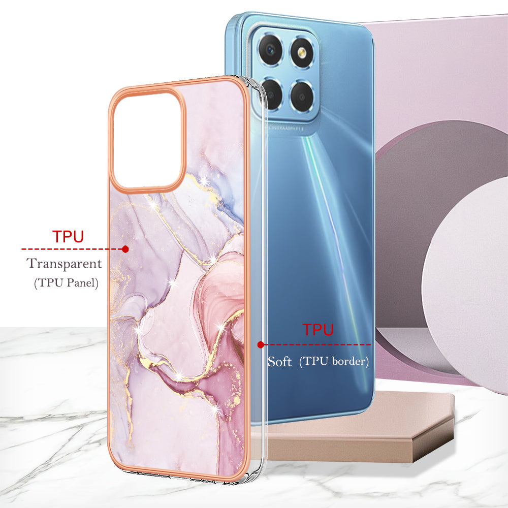 YB IMD Series-2 For Honor X8 5G Electroplating Phone Case IMD Marble Pattern TPU Back Cover