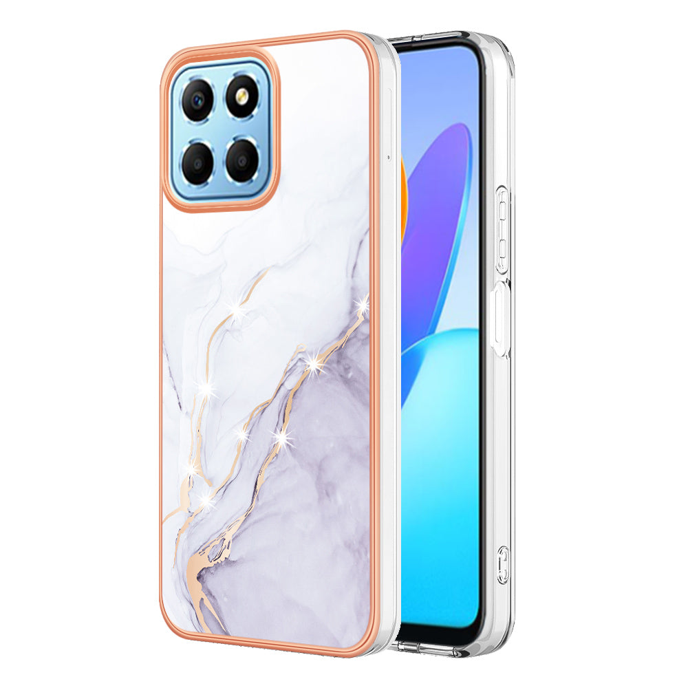 YB IMD Series-2 For Honor X8 5G Electroplating Phone Case IMD Marble Pattern TPU Back Cover