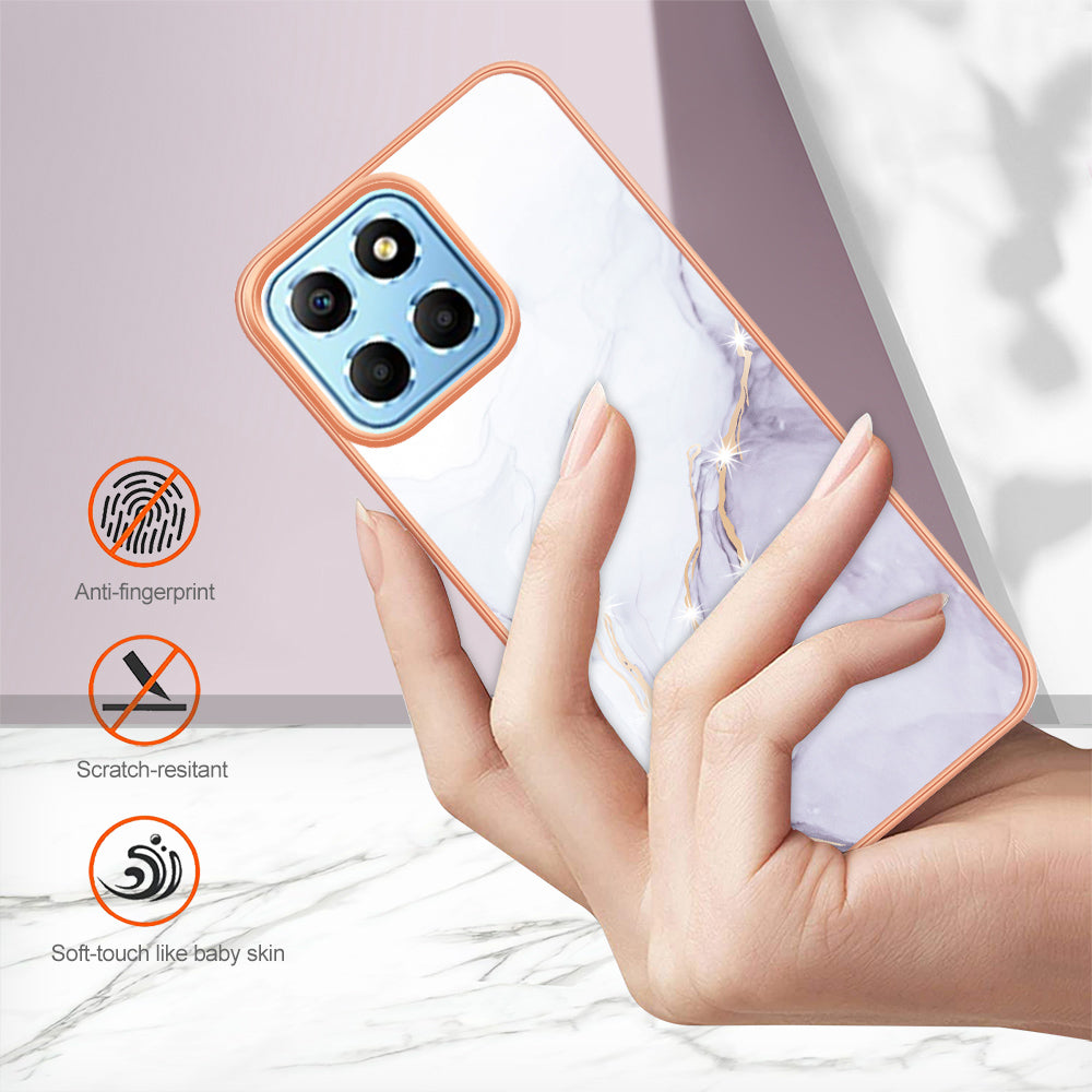 YB IMD Series-2 For Honor X8 5G Electroplating Phone Case IMD Marble Pattern TPU Back Cover
