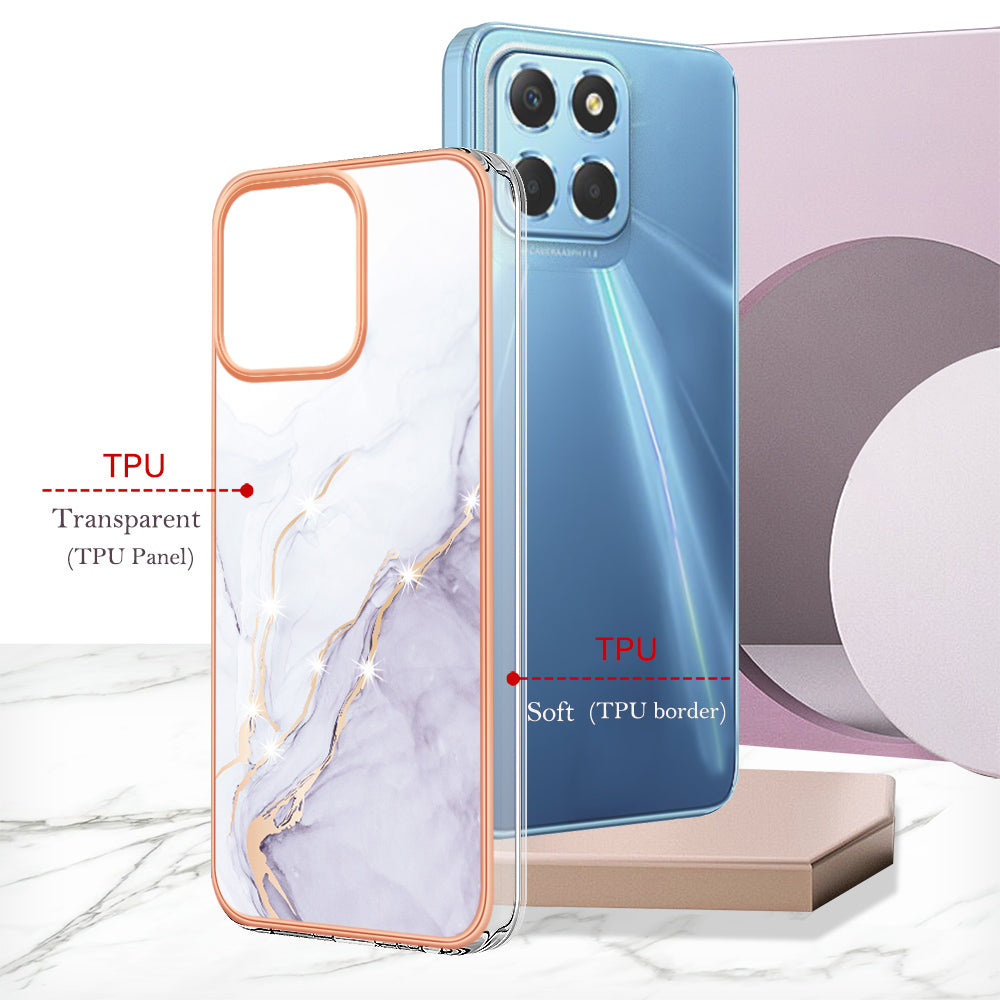 YB IMD Series-2 For Honor X8 5G Electroplating Phone Case IMD Marble Pattern TPU Back Cover