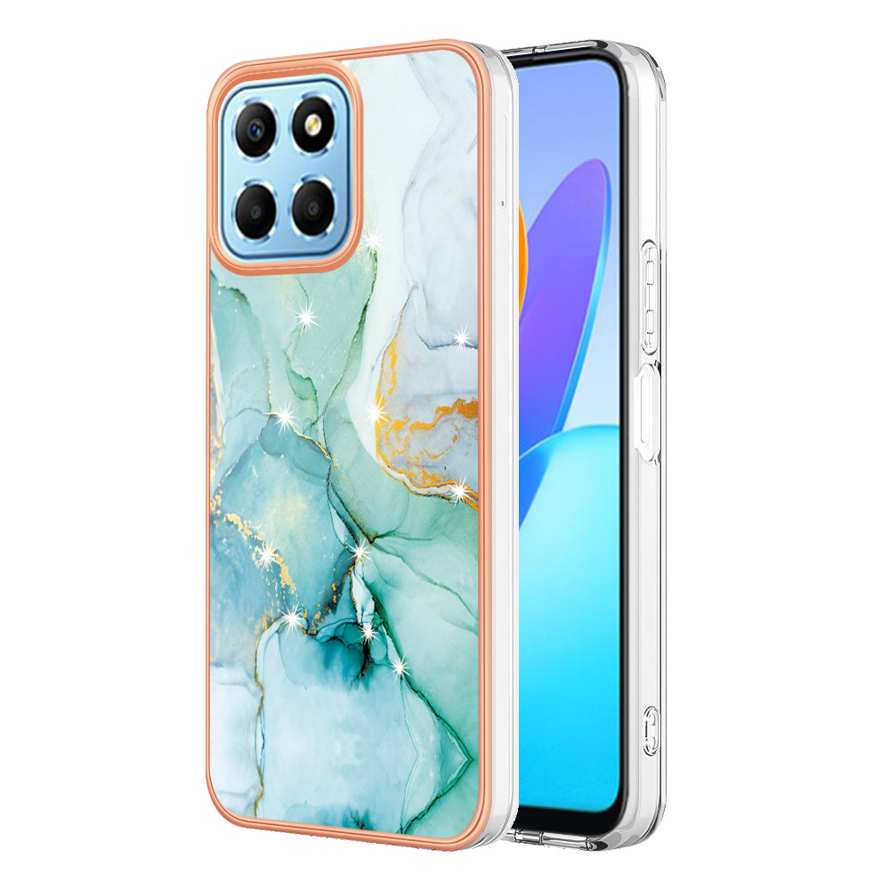 YB IMD Series-2 For Honor X8 5G Electroplating Phone Case IMD Marble Pattern TPU Back Cover