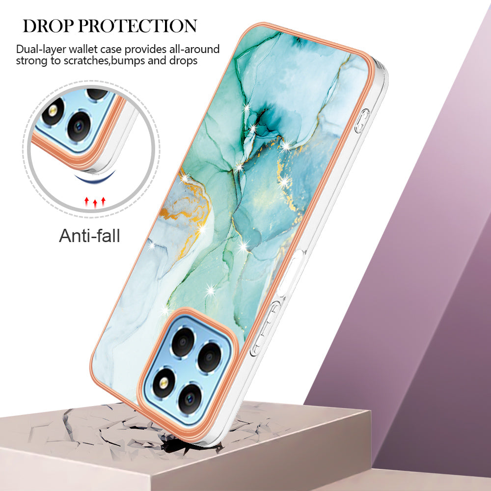 YB IMD Series-2 For Honor X8 5G Electroplating Phone Case IMD Marble Pattern TPU Back Cover