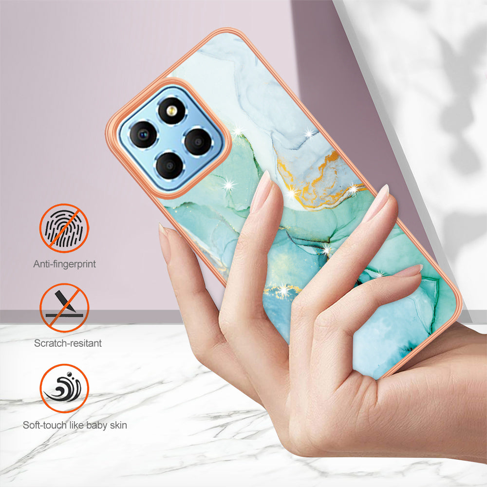 YB IMD Series-2 For Honor X8 5G Electroplating Phone Case IMD Marble Pattern TPU Back Cover
