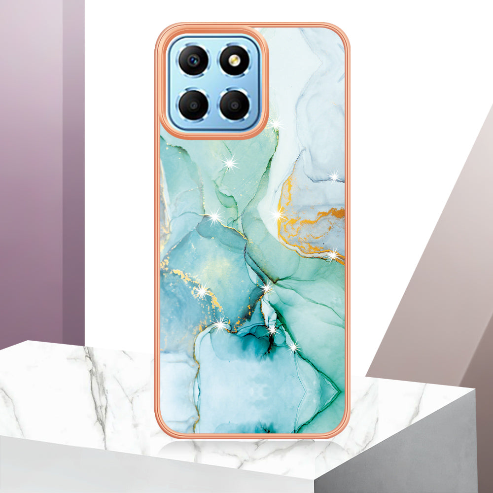 YB IMD Series-2 For Honor X8 5G Electroplating Phone Case IMD Marble Pattern TPU Back Cover