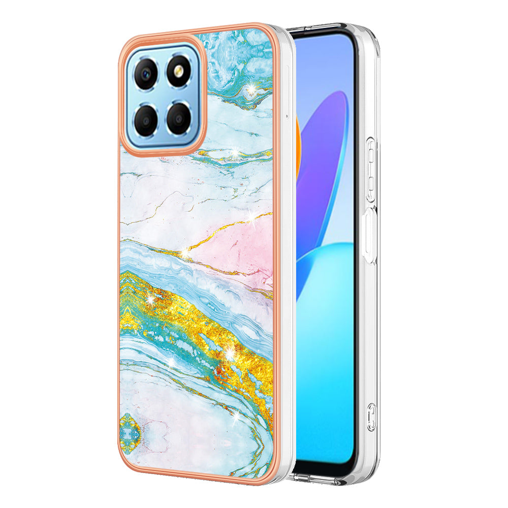 YB IMD Series-2 For Honor X8 5G Electroplating Phone Case IMD Marble Pattern TPU Back Cover