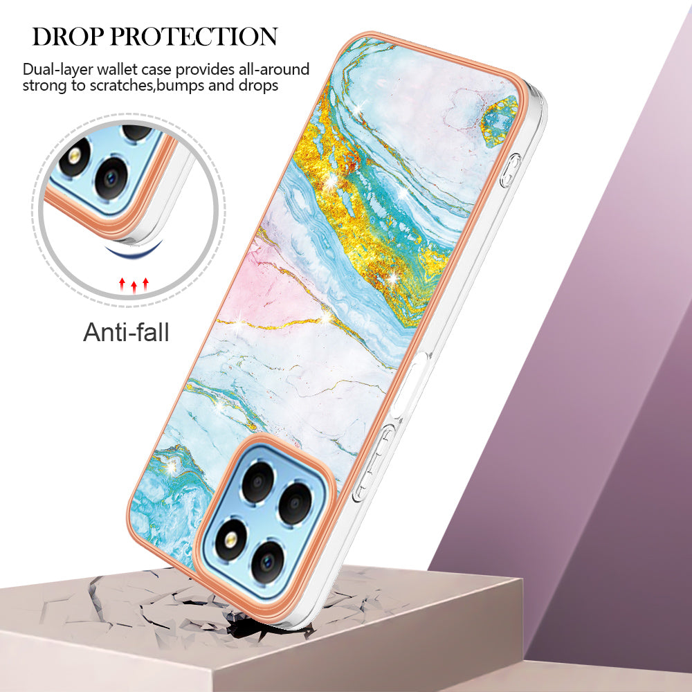 YB IMD Series-2 For Honor X8 5G Electroplating Phone Case IMD Marble Pattern TPU Back Cover