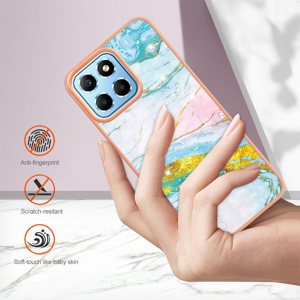 YB IMD Series-2 For Honor X8 5G Electroplating Phone Case IMD Marble Pattern TPU Back Cover