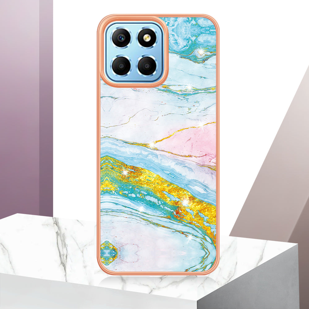 YB IMD Series-2 For Honor X8 5G Electroplating Phone Case IMD Marble Pattern TPU Back Cover