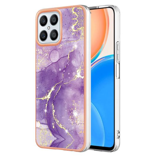YB IMD Series-2 For Honor X8 4G Marble Pattern TPU Case Electroplated Edge IMD Phone Cover
